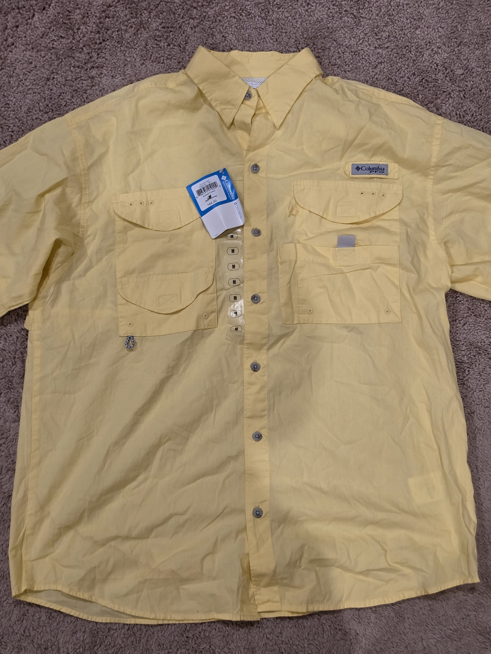 Columbia Light Yellow Short-Sleeve Fishing Shirt